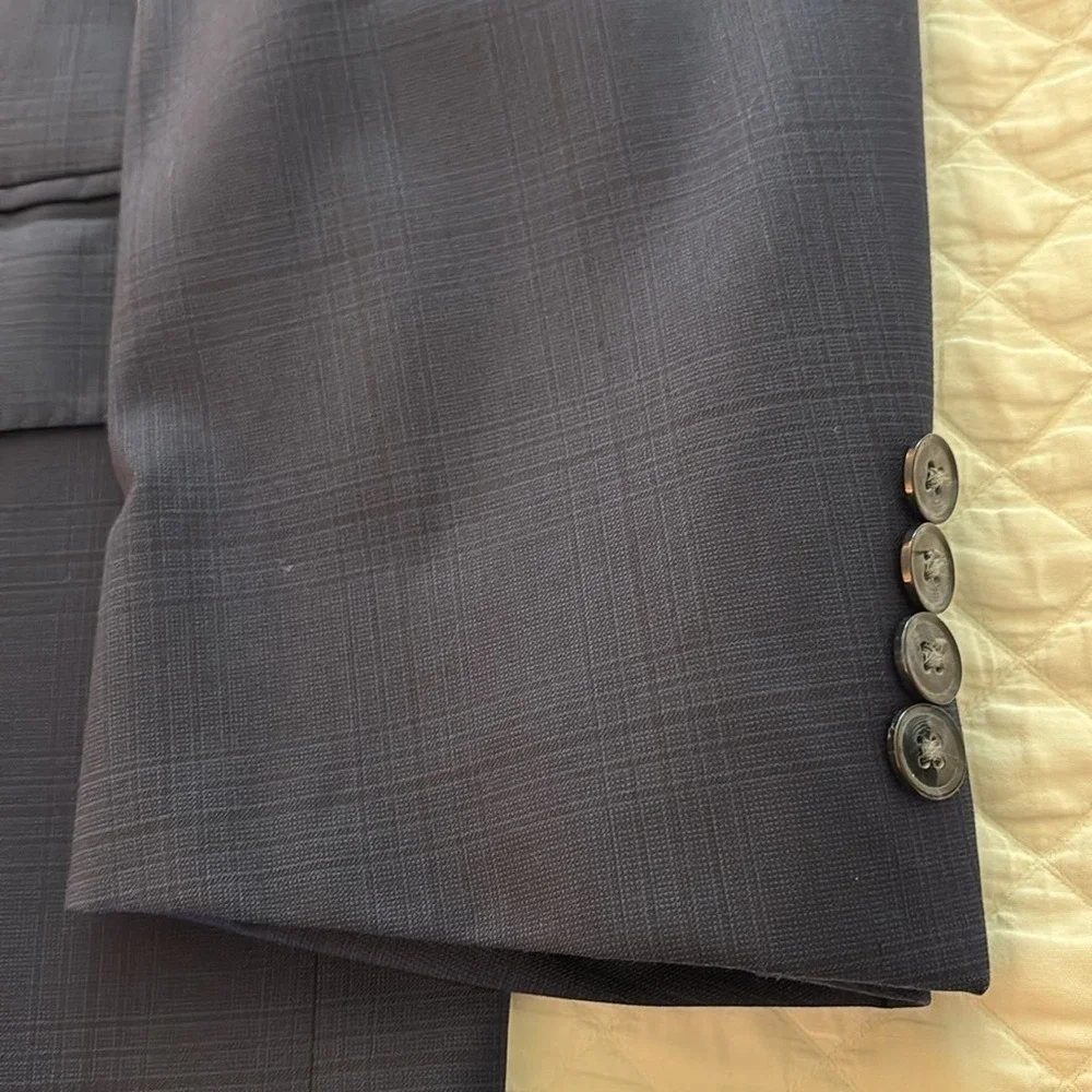 Peter Millar Navy Blue Plaid  Virgin Wool Two Button Blazer Sport Coat Men's 48R
